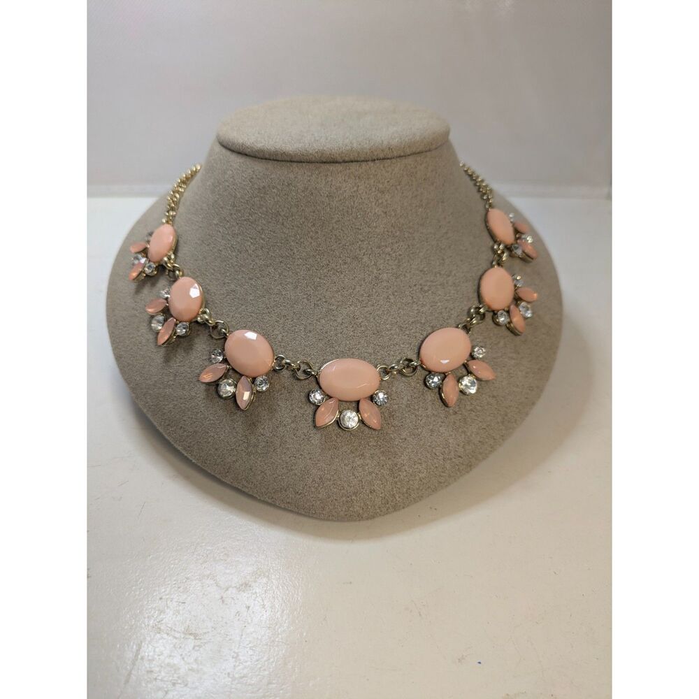 Peach Oval Stone and Rhinestone Statement Necklace
